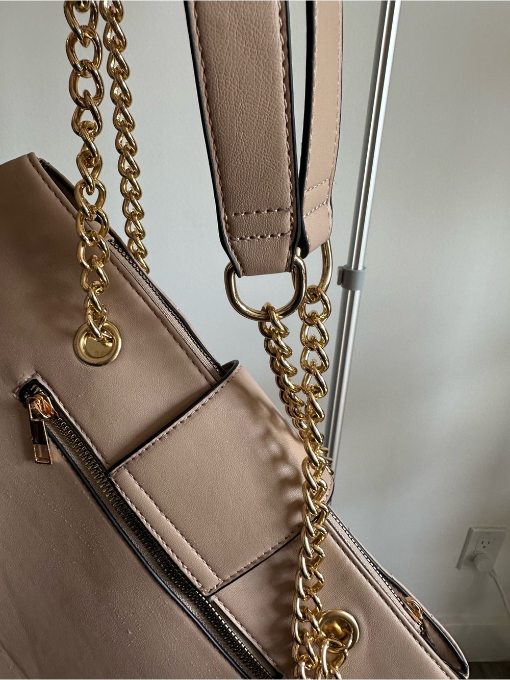 Ardene Taupe Quilted Shoulder Bag with Gold Chain and Floral Scarf - Picture 15 of 15